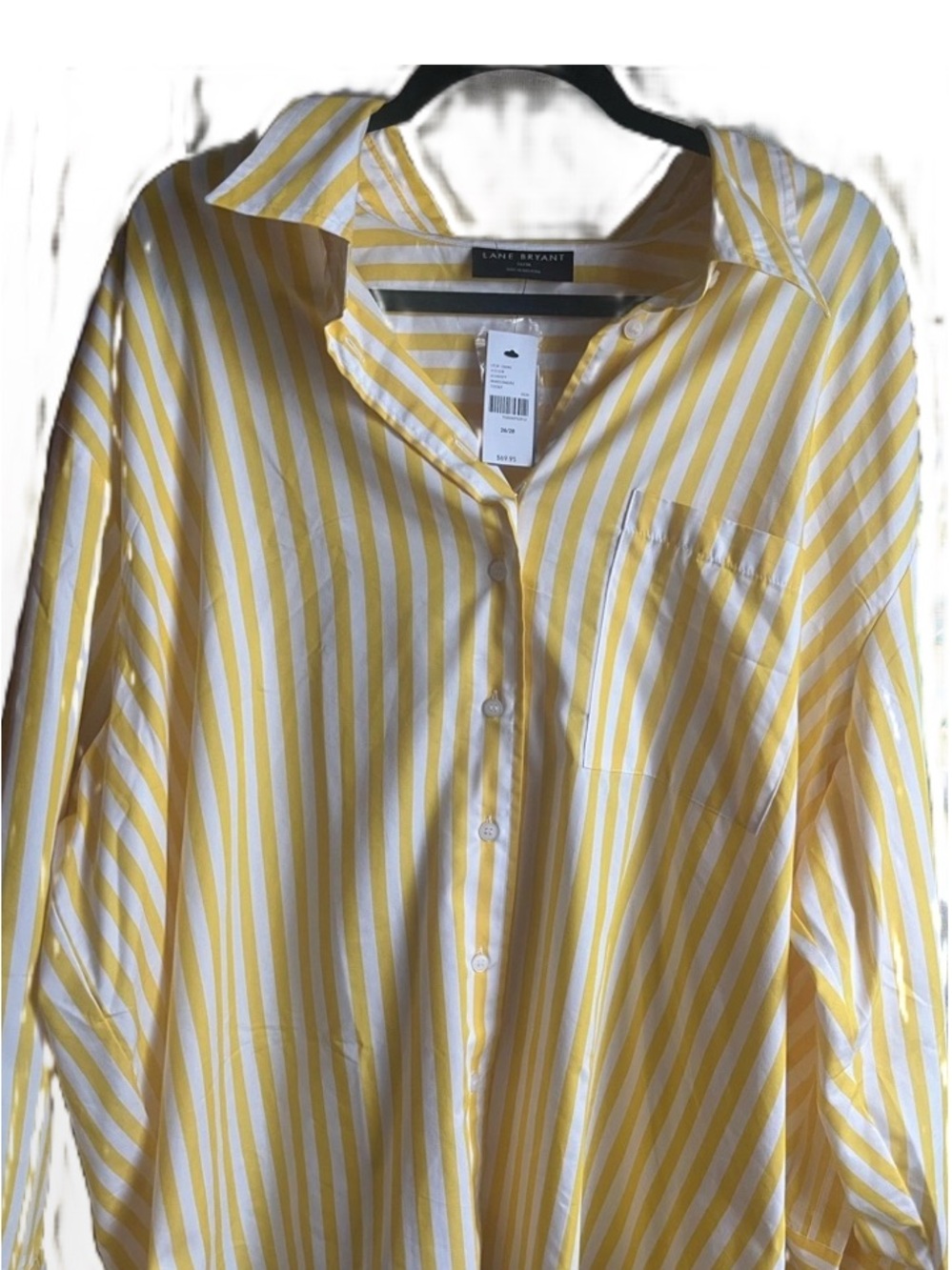 Lane Bryant Yellow and White Striped Button-Down Shirt